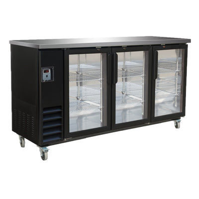 Serv-Ware 73" 3-Door Glass Back Bar Cooler - Commercial Beer Refrigerator