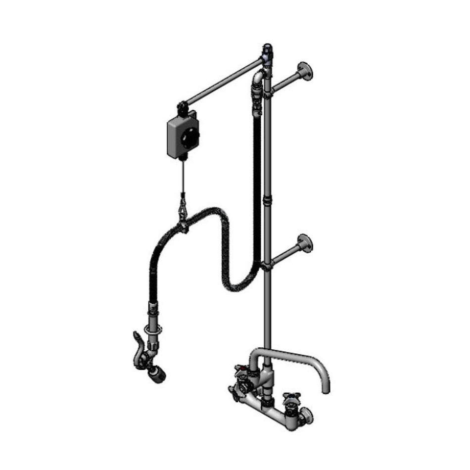 Pre-Rinse: 8" Wall Mount Base Faucet, Big-Flo ADF w/ 12" Nozzle, 68" SS Flex VB Hose, B-0107-C35 Angled Spray Valve