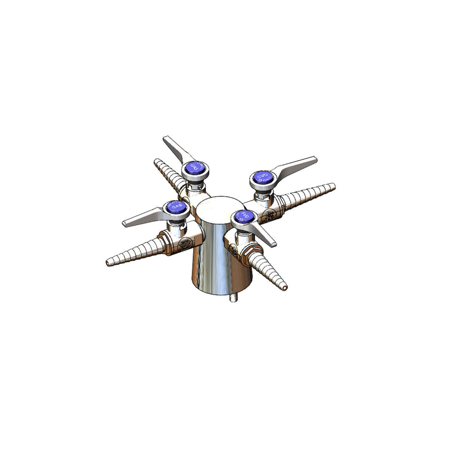 T&S Brass BL-4203-04 Tapered Lab Turret - Quadruple Hose Cocks & VR Mounting Pin