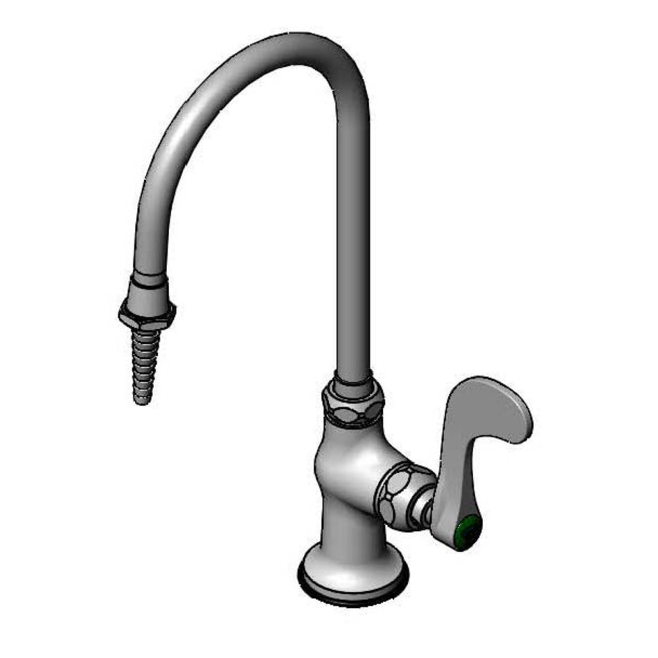 Lab Faucet, Single Temp, Deck Mount, Swivel/Rigid Gooseneck, Serrated Tip, 4" Wrist Handle