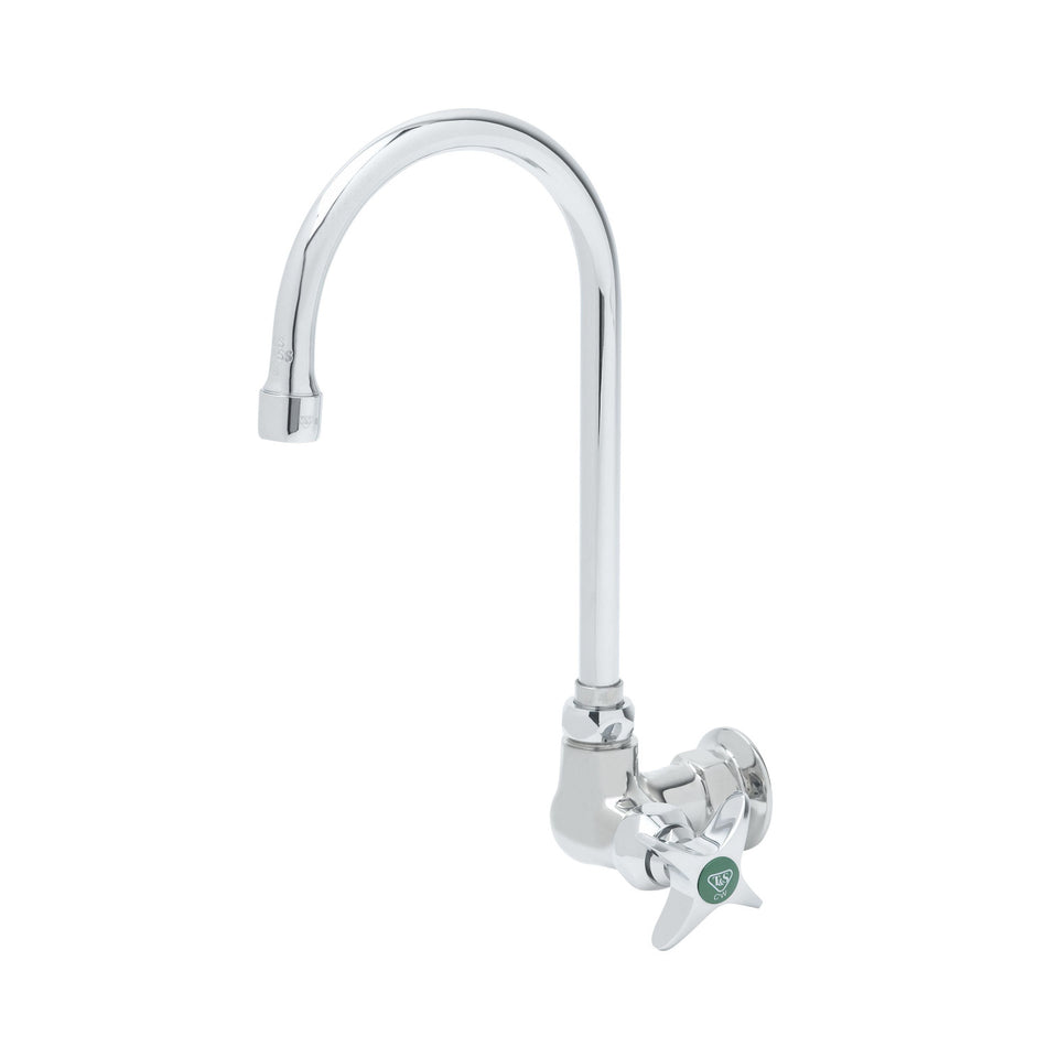Lab Faucet, Single Temp, Wall Mount, Tin-Lined, Gooseneck, 2.2 GPM Aerator, 4-Arm Handle