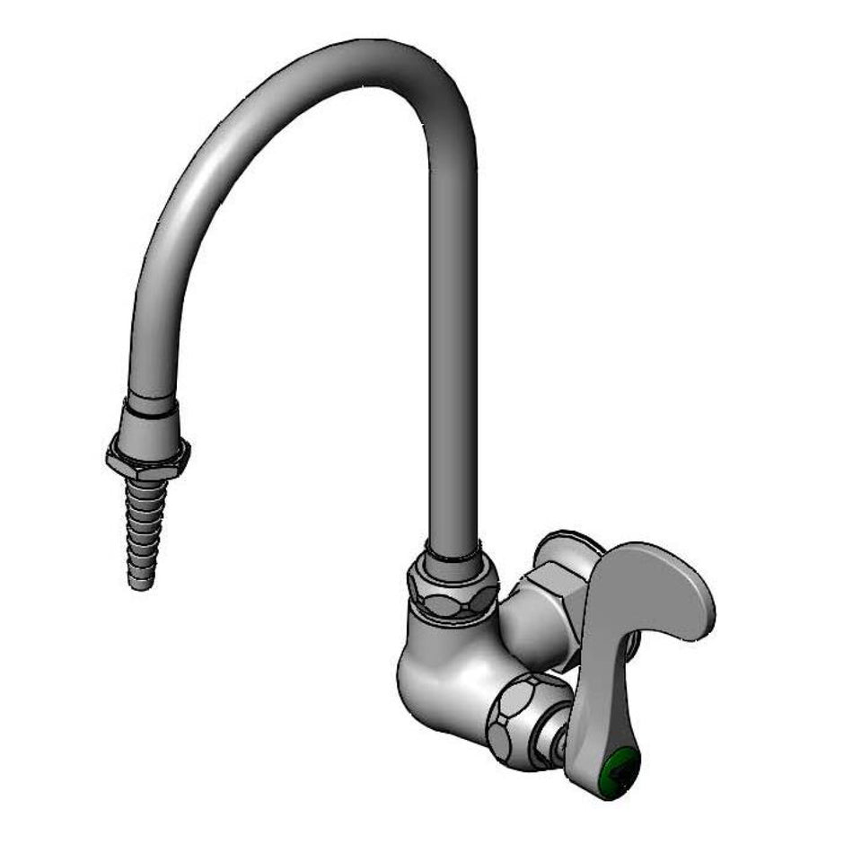 Lab Faucet, Single Temp, Wall Mount, Swivel/Rigid Nozzle, Serrated Tip, 4" Wrist Handle