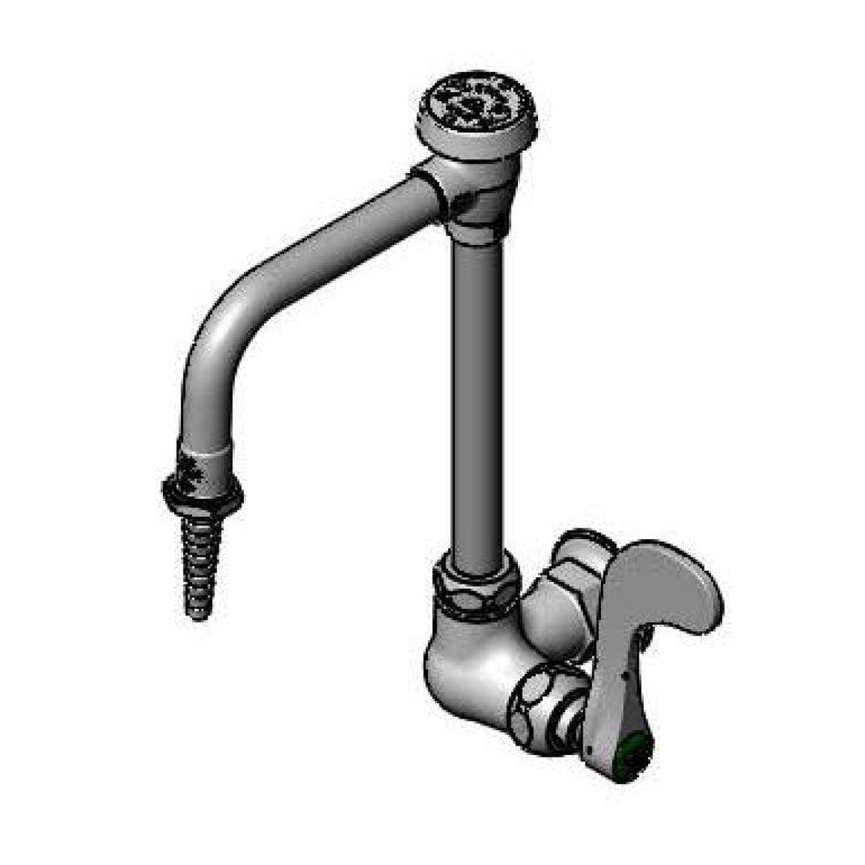 Lab Faucet, Single Temp, Wall Mount, Swivel/Rigid VB Nozzle, Serrated Tip, 4" Wrist Handle