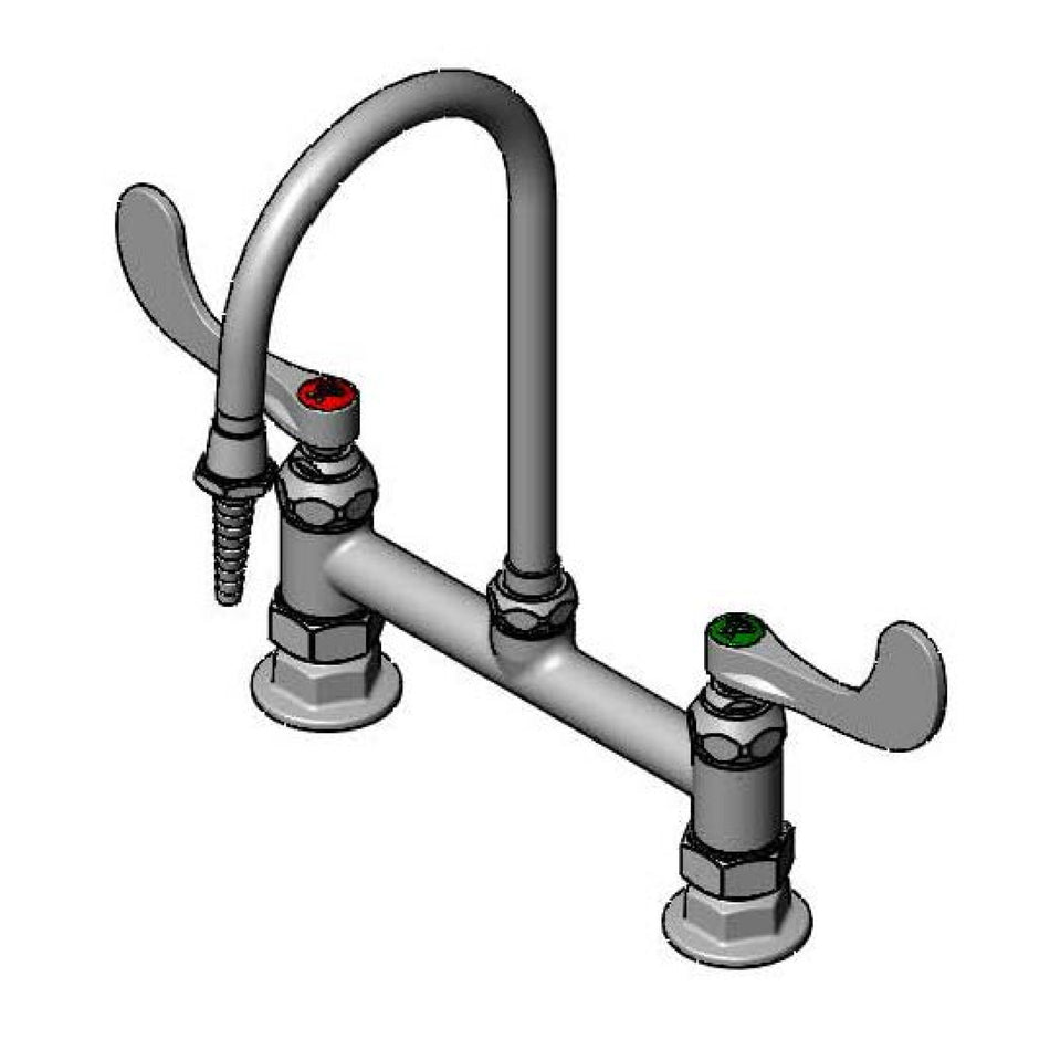 Lab Mixing Faucet, 8" Deck Mount, Swivel/Rigid Gooseneck, Serrated Tip, 4" Wrist Handles
