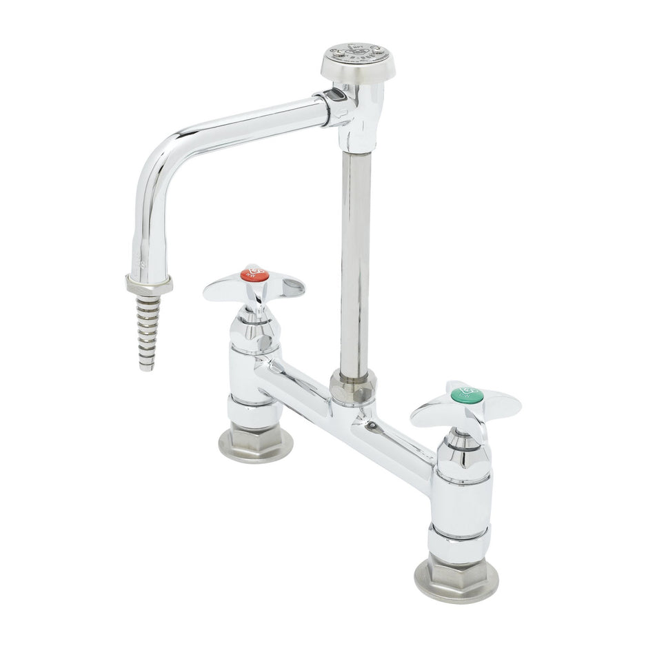 Lab Mixing Faucet, Deck Mounted, Rigid Vacuum Breaker Nozzle, Serrated Tip, 4-Arm Handles