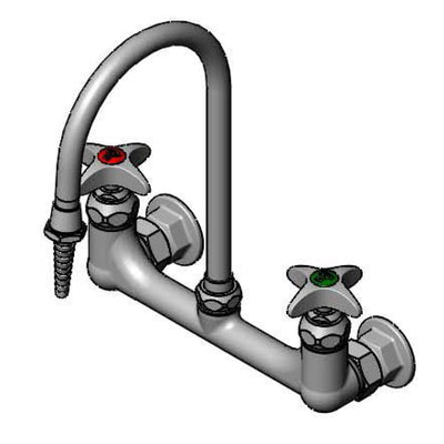 T&S Brass BL-5725-01 Lab 8" Wall Mount Mixing Faucet - Rigid Gooseneck & 4-Arm Handles