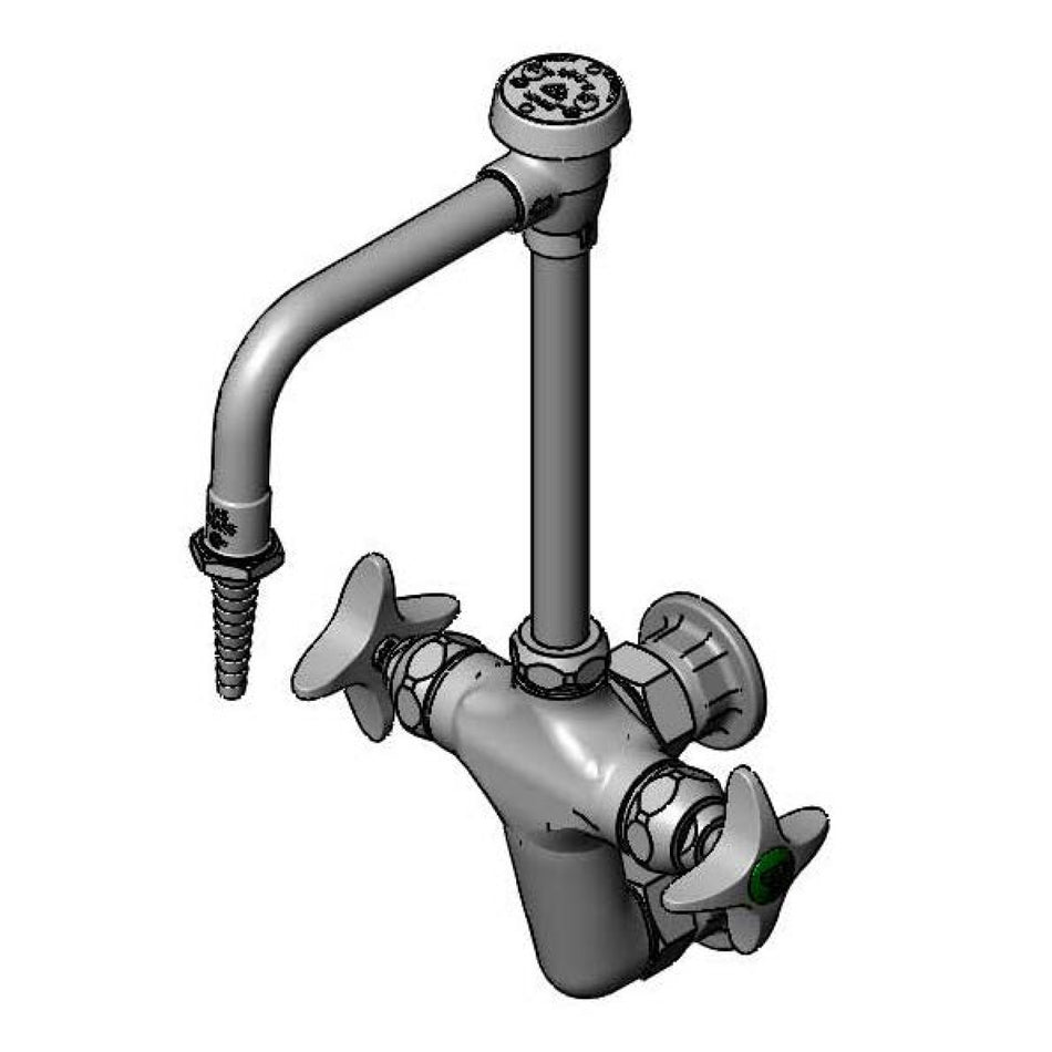 Lab Vertical Mixing Faucet, Wall Mount, Rigid/Swivel Vacuum Breaker Nozzle, Serrated Tip