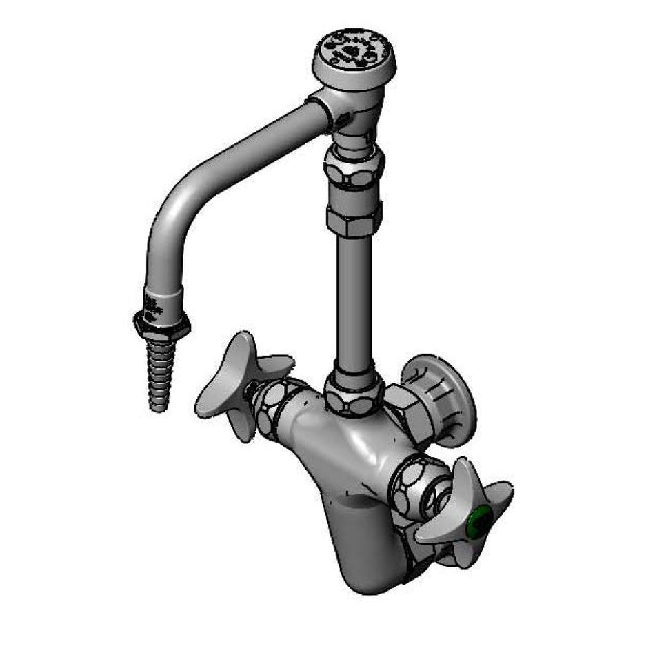 Lab Vertical Mixing Faucet, Wall Mount, Swivel Vacuum Breaker Nozzle, Serrated Tip