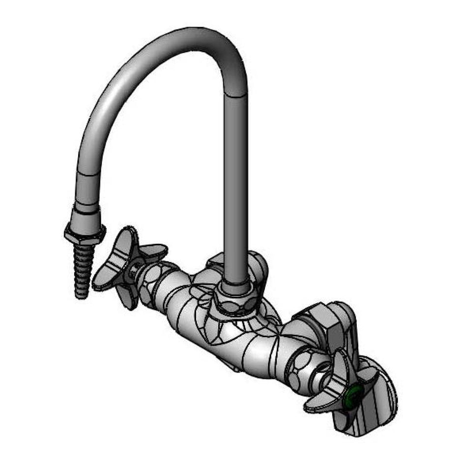 Wall Mount Polish Chrome Mixing Fct, Adj. Arm Inlets, 5 7/8" Swivel/Rigid Gooseneck