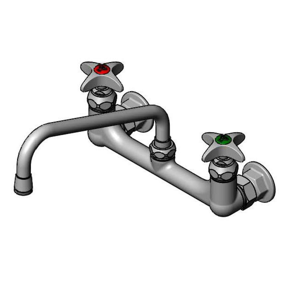 Sink Mixing Faucet, 8" Wall Mount, 9" Swing Nozzle, 4-Arm Lab Handles