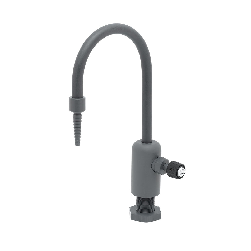 Lab Faucet, Single Control, Grey PVC, Rigid Gooseneck, Serrated Tip, 3/8" NPT Female Inlet (Pure Water Applications)