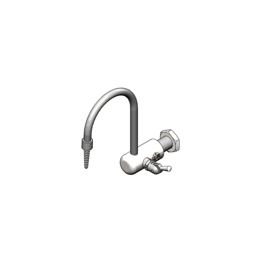 Lab Faucet, Wall Mount, Gray PVC, Rigid Gooseneck, Serrated Tip, 3/8" NPT Female Inlet (Pure Water Applications)