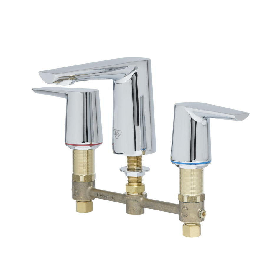 T&S BP-2995 Deck Mount Lavatory Faucet w/ 4 5/16" Spout & 0.5 gpm Spray Outlet - 8" Centers, Polished Chrome