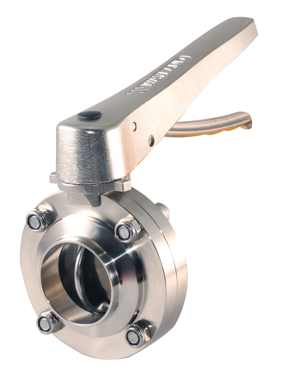 6" Butt-Weld Butterfly Valve Stainless Trigger Handle - Silicone (BFVBW-TS)  - T316L Stainless Steel - Wayland Industries - W6BFVBW-S-6-TS