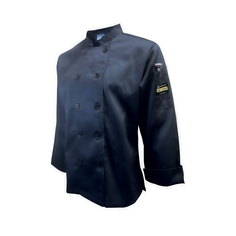 Thunder Group CJ406BKL Jacket Large Tapered French Cuffs Black Poly/Cotton