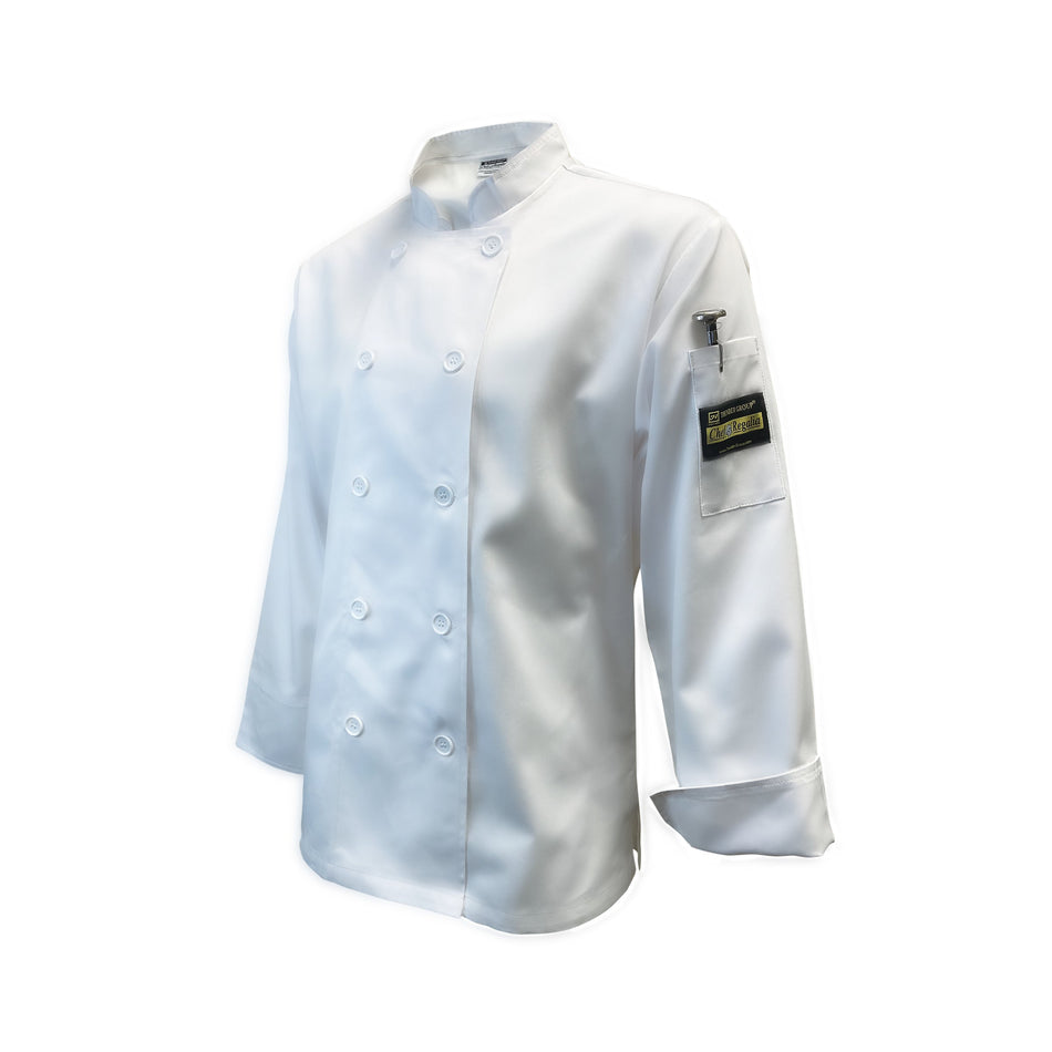 Thunder Group CJ406WHL Large Chef Jac Jacket French Cuffs Tapered White Poly Cotton