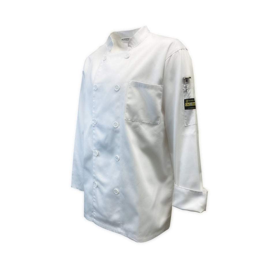 Thunder Group CJ605WHM Medium Chef Jacket Relaxed Fit Long Sleeve White Poly Cotton