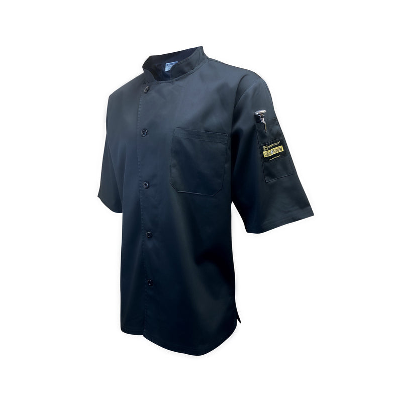 Thunder Group CJ710BKL Large Ventilated Short Sleeve Cook Shirt Poly/Cotton Black