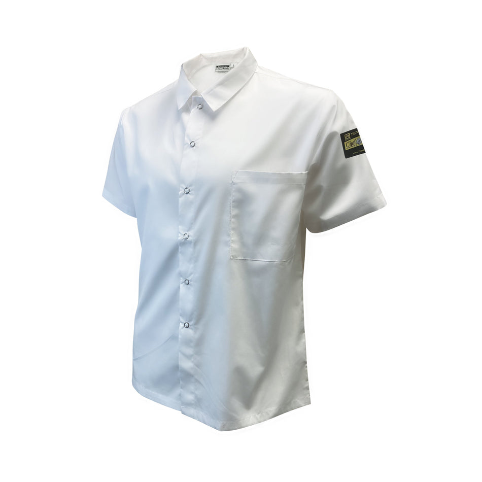 Thunder Group CJ810WHL Large White Snap-Button Cook Shirt Poly Cotton