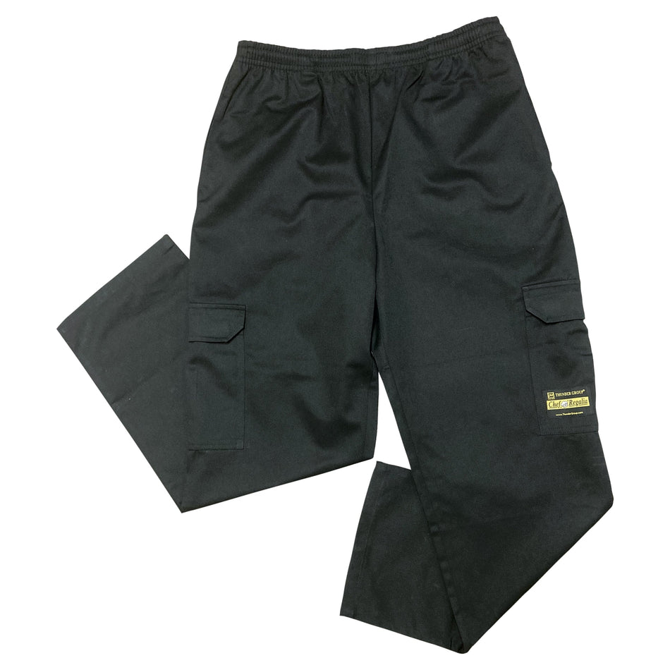 Thunder Group CP109BKL Large Chef Pants with Cargo Pockets Black Poly/cotton
