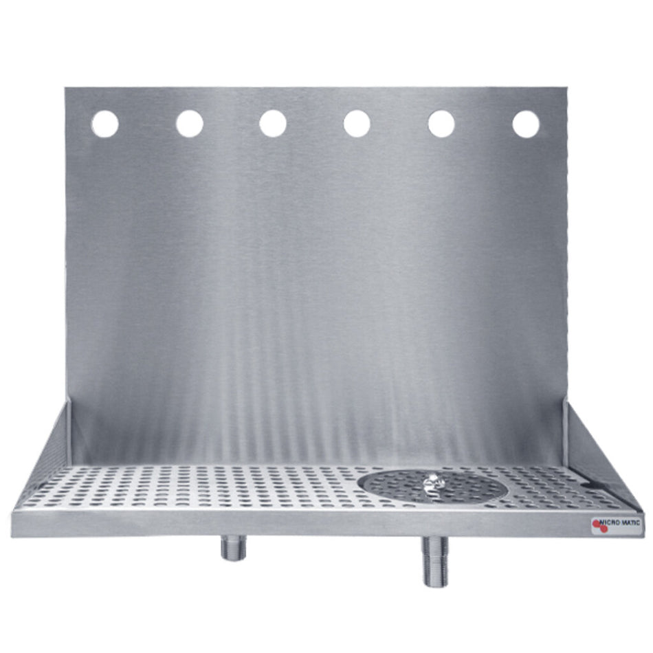Micro Matic DP-322ELD-6GR Wall Mount Drip Tray Trough w/ Glass Rinser & 1/2" Drain - 24"W x 6 3/8"D x 14"H, Stainless Steel