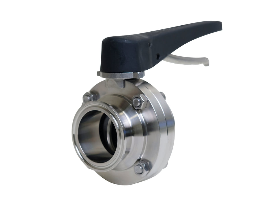 1" Clamp Butterfly Valve Black Plastic Trigger Handle - Silicone (BFVTC-TP)  - T304 Stainless Steel - Wayland Industries - W4BFVTC-S-1-TP