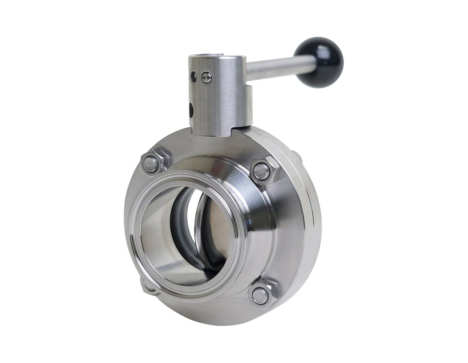 1" Clamp Butterfly Valve 4-Position Pull Handle - Silicone (BFVTC-PH)  - T316L Stainless Steel - Wayland Industries - W6BFVTC-S-1-PH