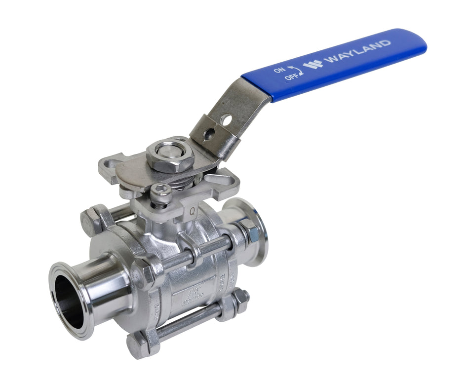 3" Clamp 3PC Encapsulated 2-Way Ball Valve - PTFE (BVETC)  - T316L Stainless Steel - Wayland Industries - W6BVETC-P-3