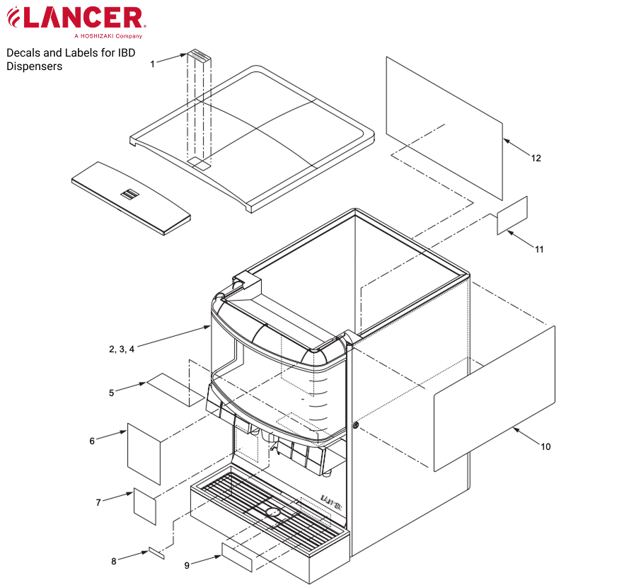 Lancer Decals and Labels for IBD Dispensers Parts Diagram schematic