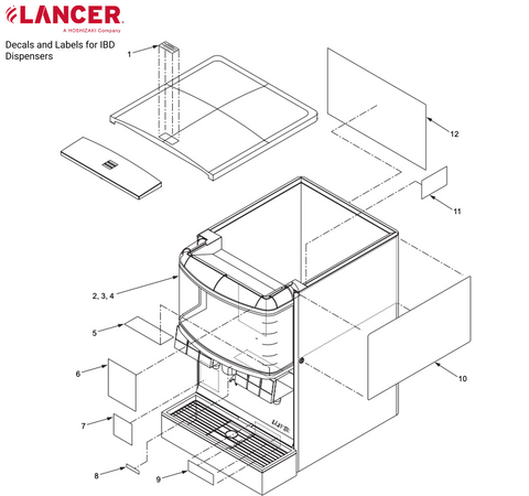 Lancer Decals and Labels for IBD Dispensers Parts Diagram