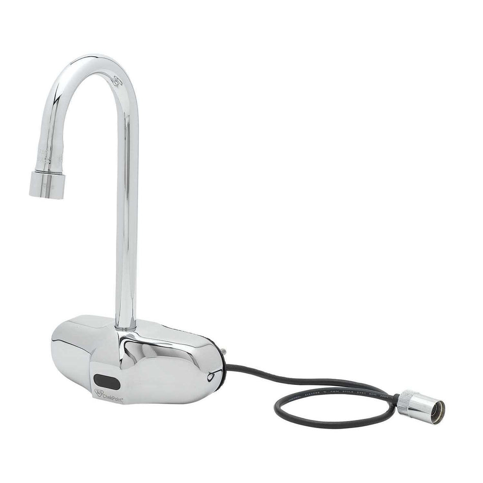 T&S EC-3105-VF05 Wall Mount Electronic Faucet - 4" Centers, Gooseneck Spout, Chrome Plated Brass