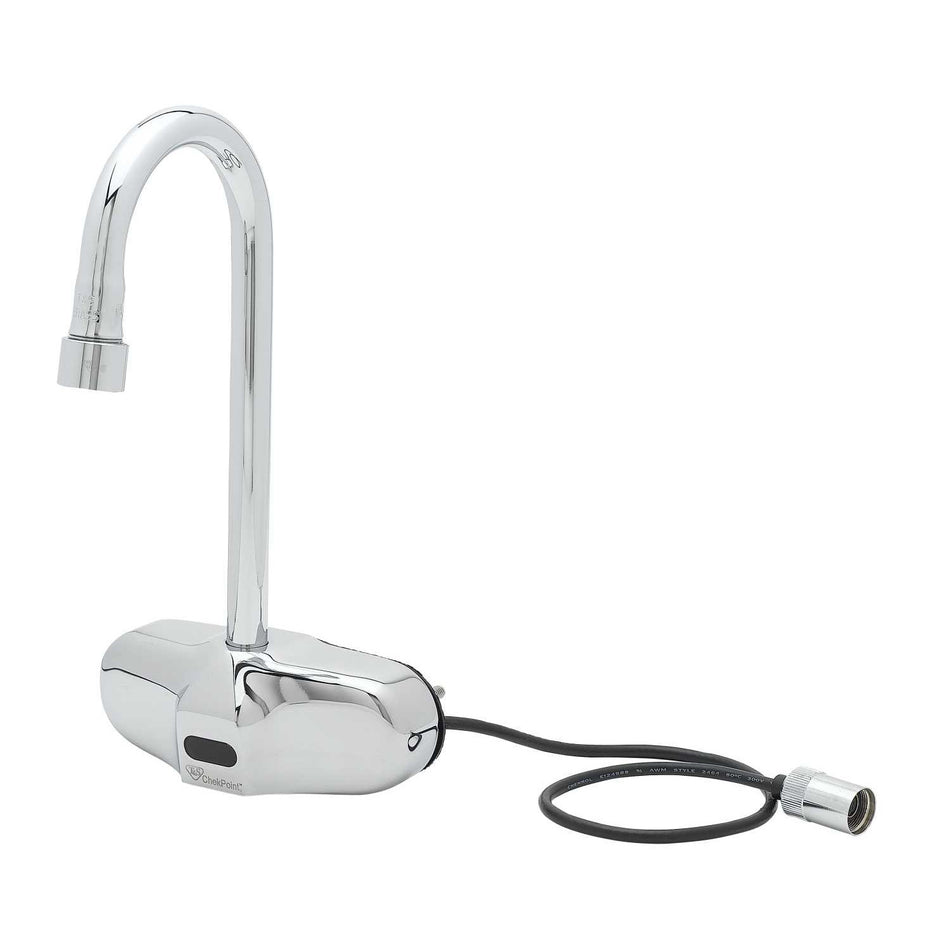 T&S EC-3105 Wall Mount Electronic Faucet - 4" Centers, Gooseneck Spout, Chrome Plated Brass