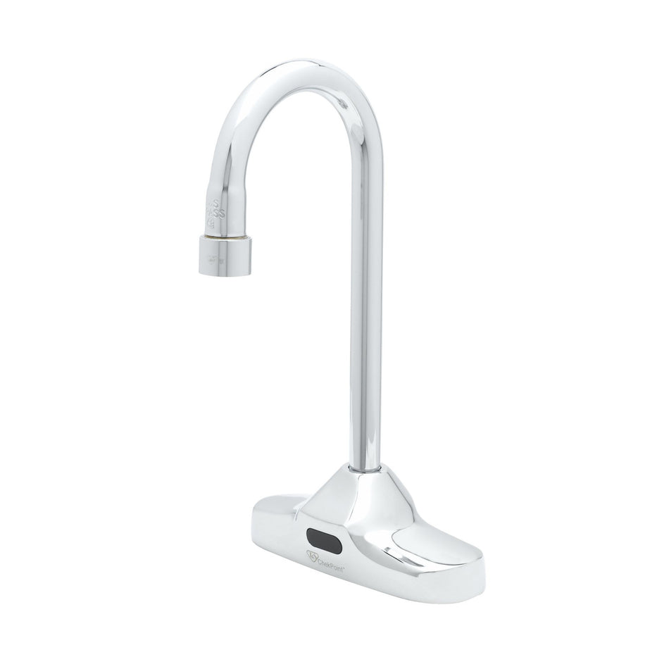 T&S EC-3107 Deck Mount Electronic Faucet - 4" Centers, Gooseneck Spout, Chrome Plated Brass