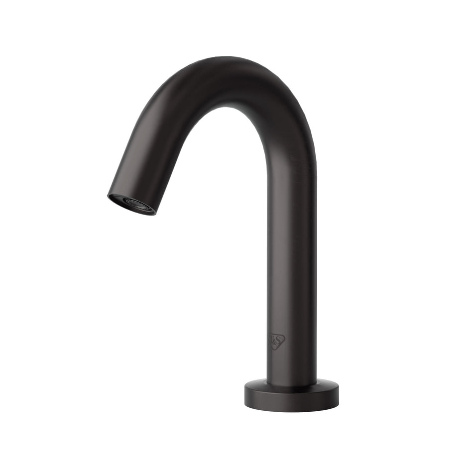 WaveCrest Gooseneck Sensor Lavatory Faucet, Single Hole Deck Mount, Matte Black, 0.5 GPM / 1.9 LPM VR Hidden Spray Device, Low Flow Hydrogenerator