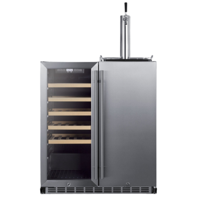 30" Built-In Indoor/Outdoor Combination Wine Cellar/Kegerator with 6.3 cu. ft. Capacity, LED Lighting, Factory Installed Lock and Digital Thermostat in Stainless Steel - SWBC3041
