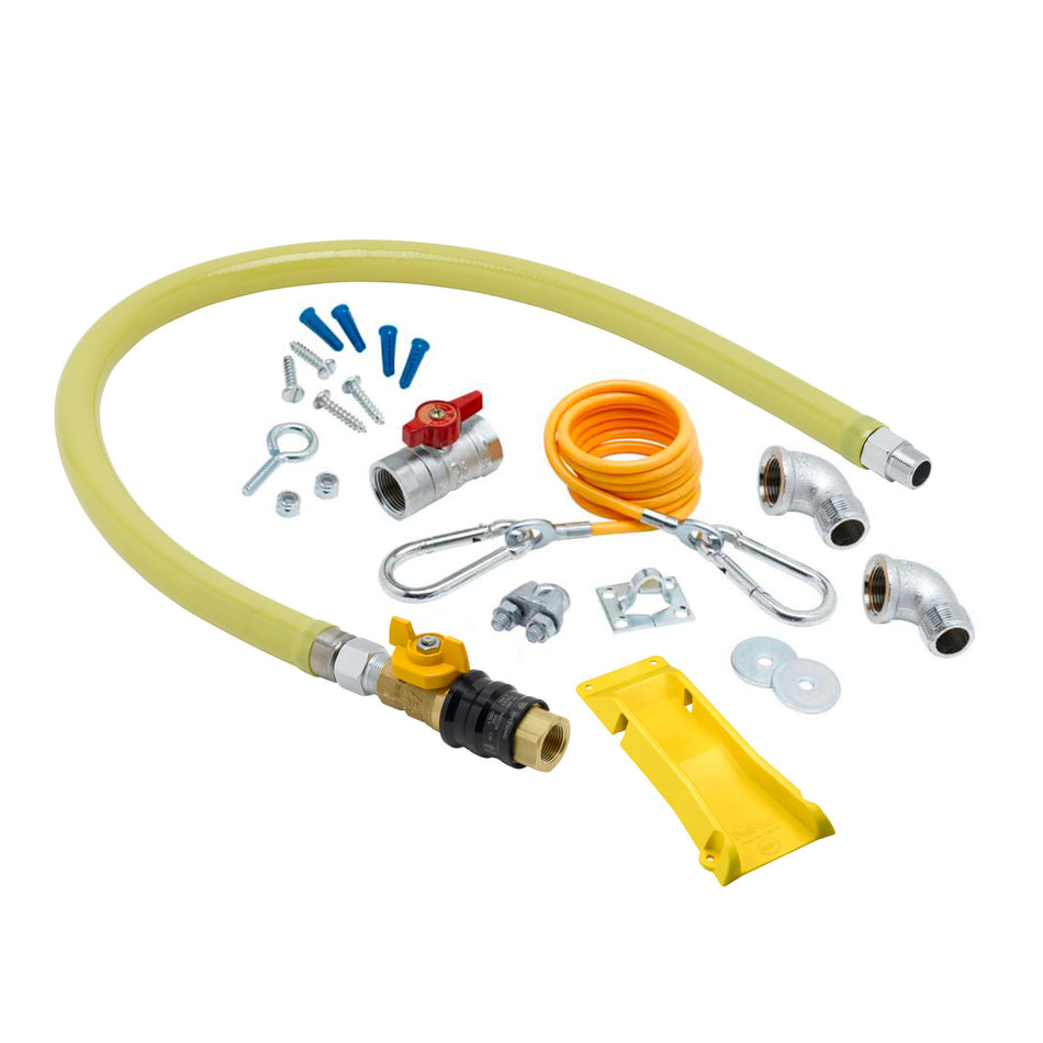 T&S HG-4D-48G-K-PS 48" Gas Connector Hose w/ Quick Disconnect, (2) Street Elbows, Restraining Cable Kit