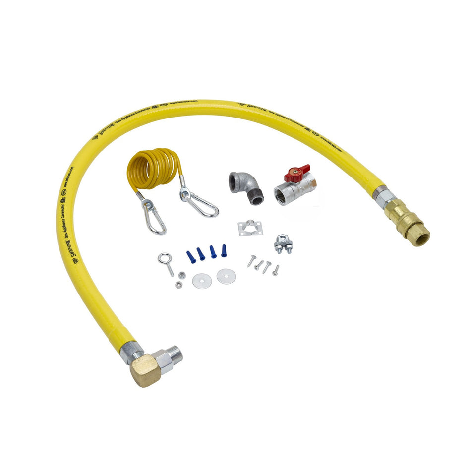 T&S HG-4D-48SEL 48" SwiveLink Gas Connector Hose w/ Quick Disconnect & Cable Kit - 3/4" NPT