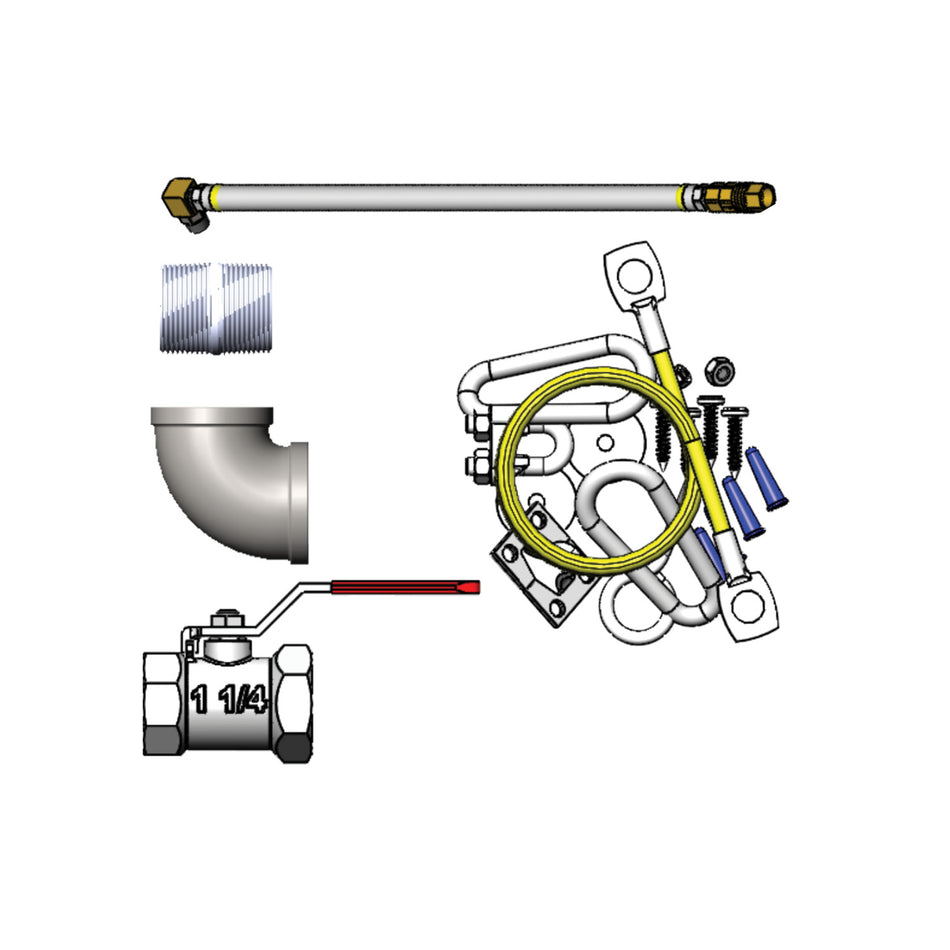 T&S Brass HG-4F-48SEL-FF 1-1/4" NPT x 48" L Gas Connector Kit - SwiveLink, Quick-Disconnect & FF Elbows