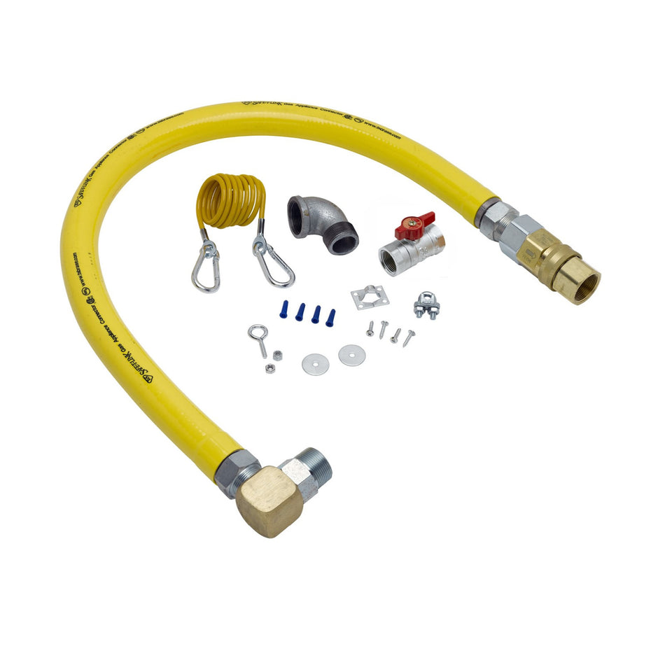 T&S Brass HG-4F-48SEL 1-1/4" NPT x 48" L Gas Connector Kit - SwiveLink, Quick-Disconnect, Ball Valve & Cable Kit