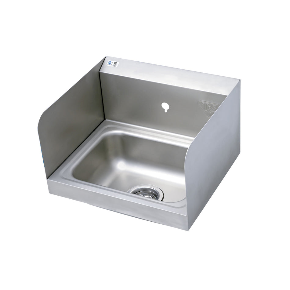 Hand Wash Sink with Backsplash, Single Hole, Side Shields, Drain Assembly, and Mounting Bracket