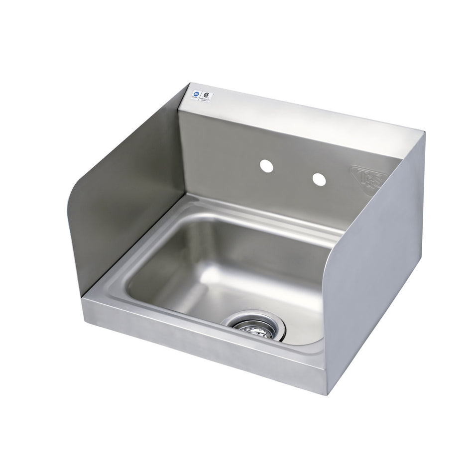 Hand Wash Sink with Backsplash, Double Hole, Side Shields, Drain Assembly, and Mounting Bracket