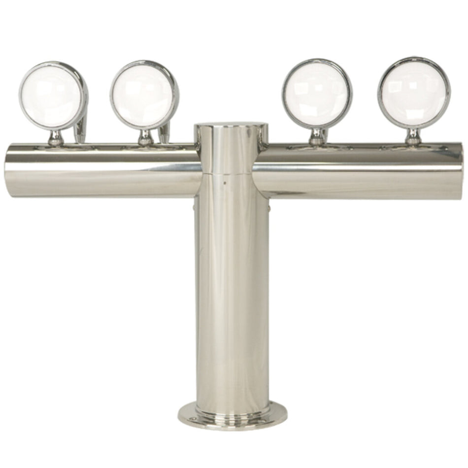 Micro Matic Metropolis "T" 4-Faucet Draft Beer Tower | Polished Stainless Steel, Glycol-Cooled, Medallions, Commercial Bar Tap System