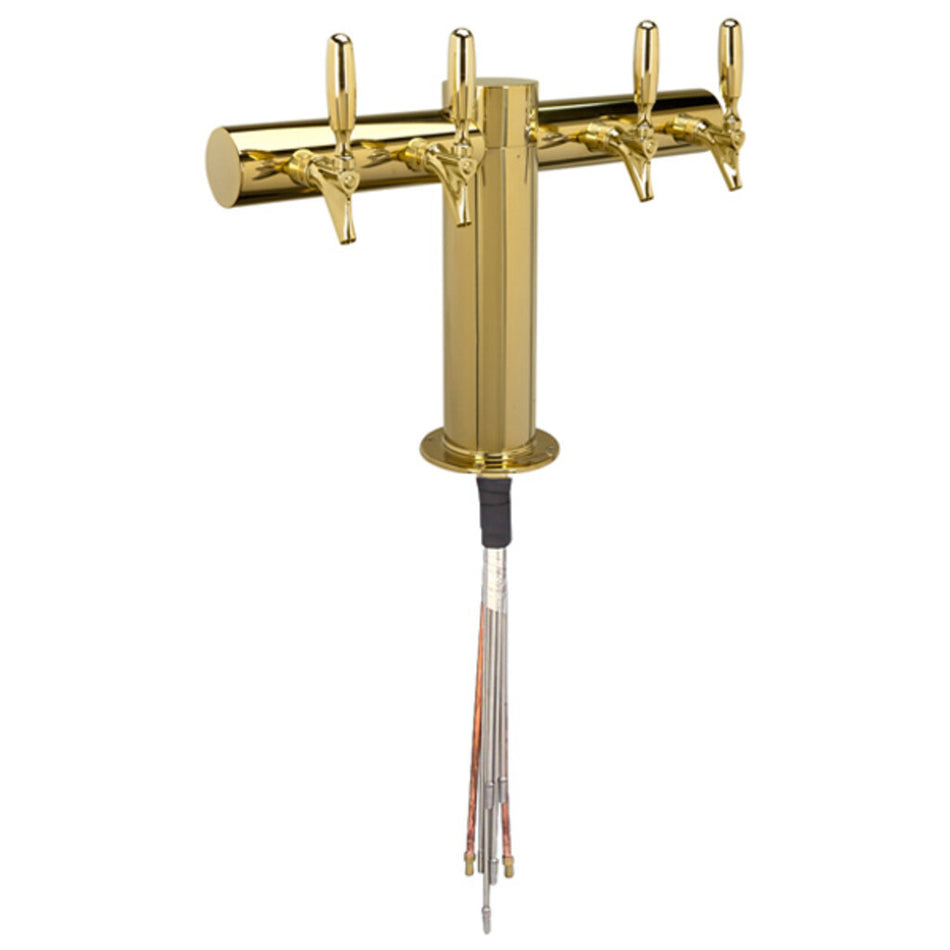 Micro Matic Metropolis "T" 4-Faucet Draft Beer Tower | PVD Brass Finish, Glycol-Cooled, Commercial Bar Tap System