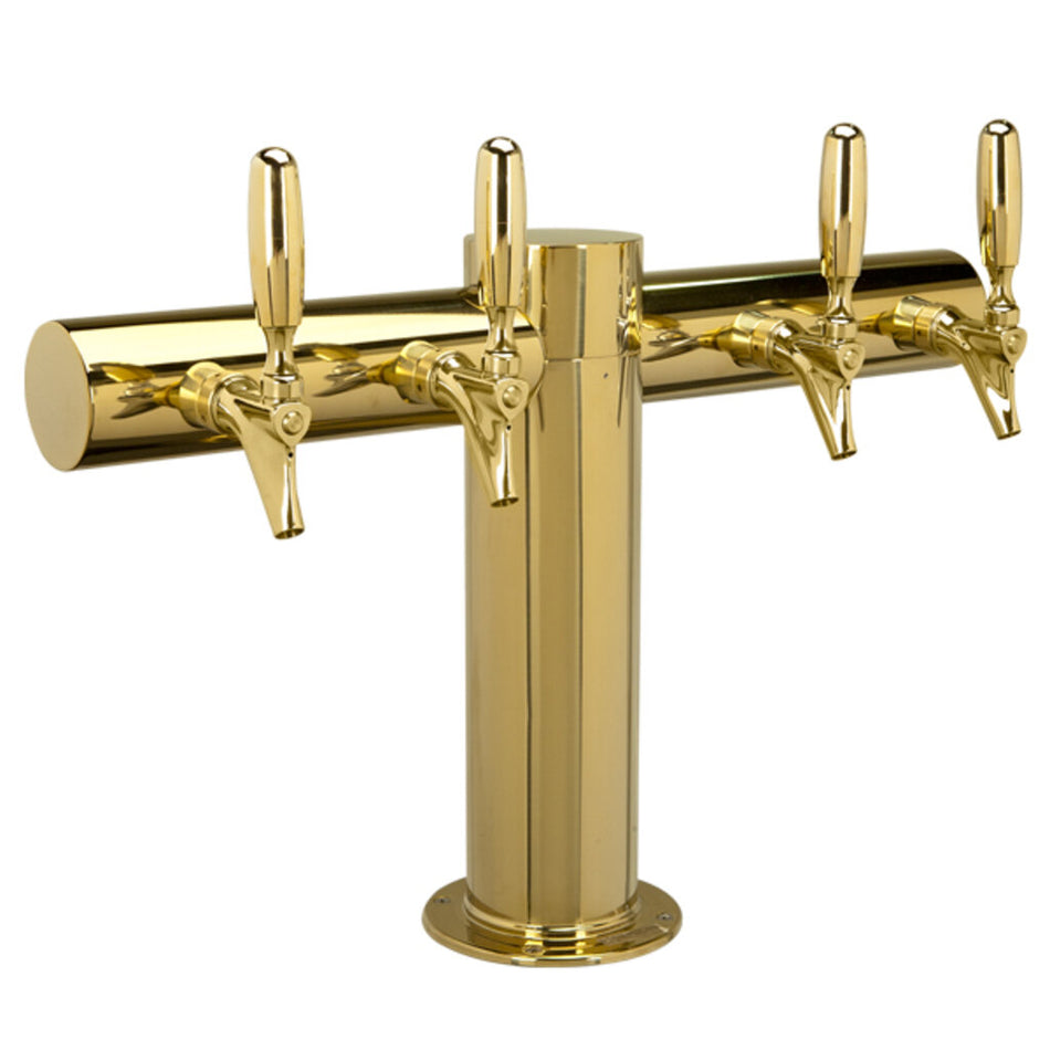 Micro Matic Metropolis "T" 4-Faucet Draft Beer Tower | PVD Brass Finish, Glycol-Cooled, Commercial Bar Tap System