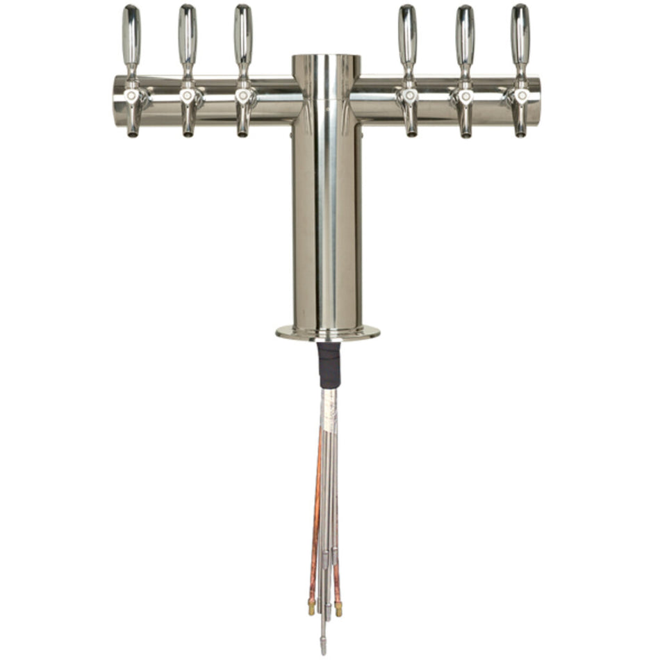 Micro Matic Metropolis "T" 6-Faucet Draft Beer Tower | 304 Stainless Steel Faucets, Polished Finish, Glycol-Cooled, Commercial Bar Tap System