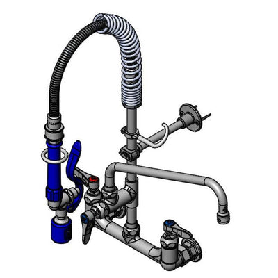 T&S Brass MPM-8WLN-12-SWV 12" Swing Nozzle 8" Wall Mount Mini Pre-Rinse - S-0107-J Valve & Live Swivel