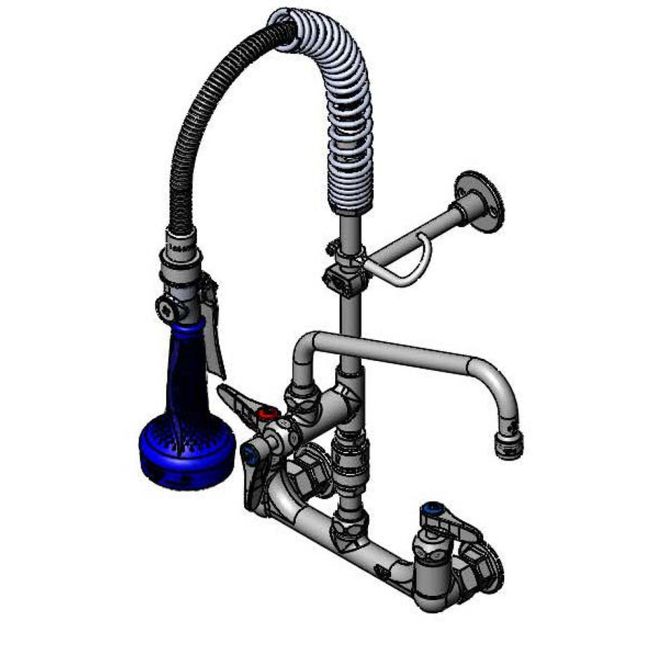 T&S Mini-PRU: 8" Wall Mount, B-0108 & Swivel, 10" Swing Nozzle, Ceramas, Lever Handles, Bracket