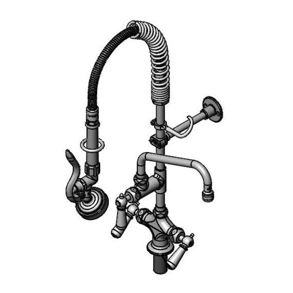 T&S Mini-PRU: B-0113 Style w/ B-0107-035 Spray Valve, 8" Swing Nozzle, Ceramas & Club Handles