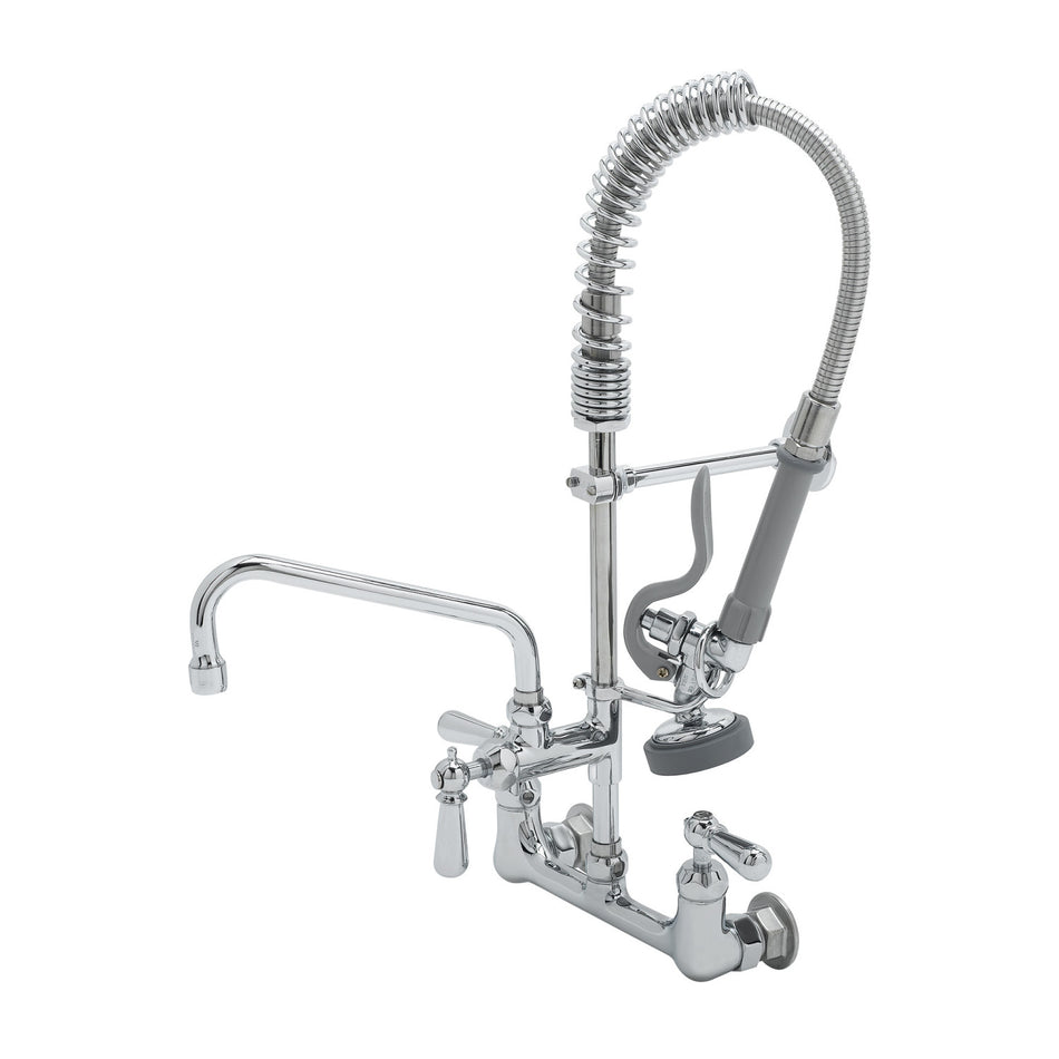 T&S Mini-PRU: 8" Wall Mount Faucet, 8" Swing Nozzle, Ceramas, B-0107-035, Club Handles