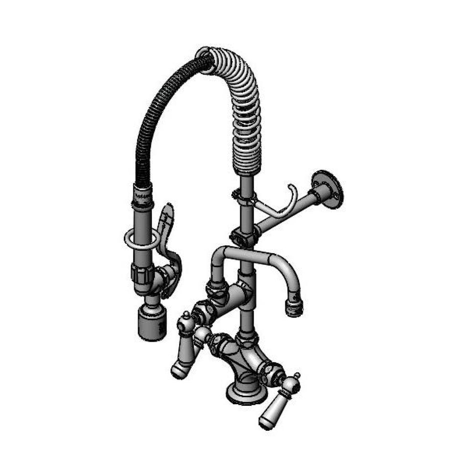 T&S Mini Pre-Rinse w/ B-0107-C, 6" Swivel Nozzle, Club Handles, 6" Wall Bracket , Flex Lines MINI PRE-RINSE